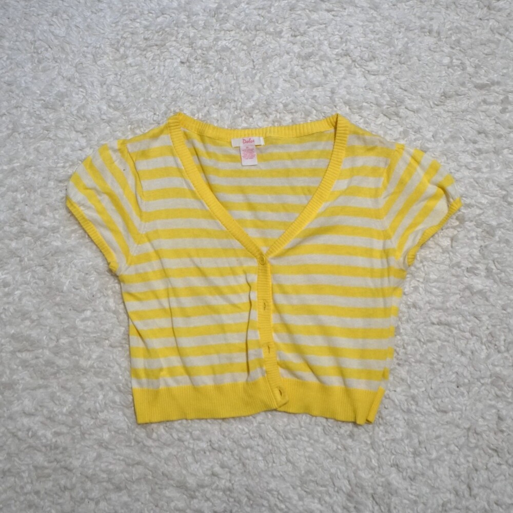 Dolce Yellow Striped Cropped Short Sleeve Cardigan Size XL in Juniors